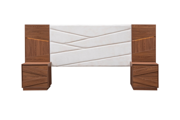 Imagen de Set 3 piezas (Cabecera, 2 buro) king size Amara nogal