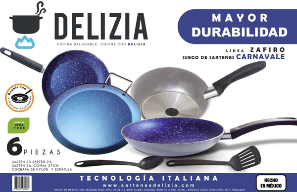 Imagen de Juego De Sartenes Delizia Carnavale 4 piezas Linea Zafiro y Grafito c/ 2 utensilios