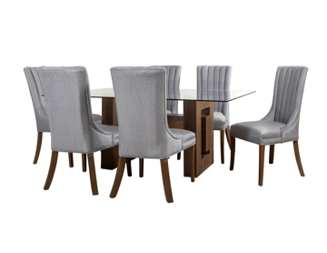 Comedores - Antecomedor Wonder 6 sillas cristal nogal claro