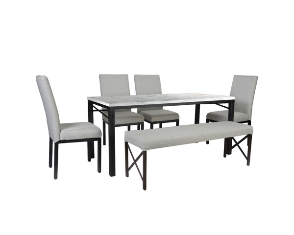 Comedores - Antecomedor tubular Renata 4 sillas 1 banca negro mate