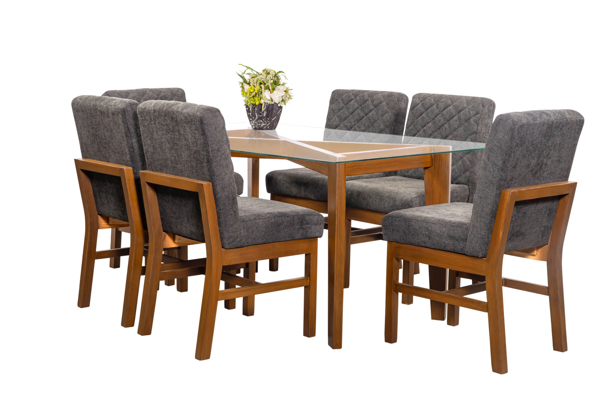 Imagen de Antecomedor Girona 6 sillas cristal nogal