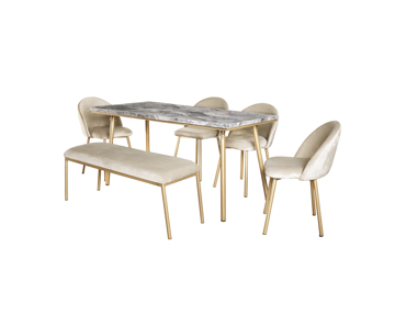 Comedores - Antecomedor Tubular Luciana 4 sillas 1 banca oro