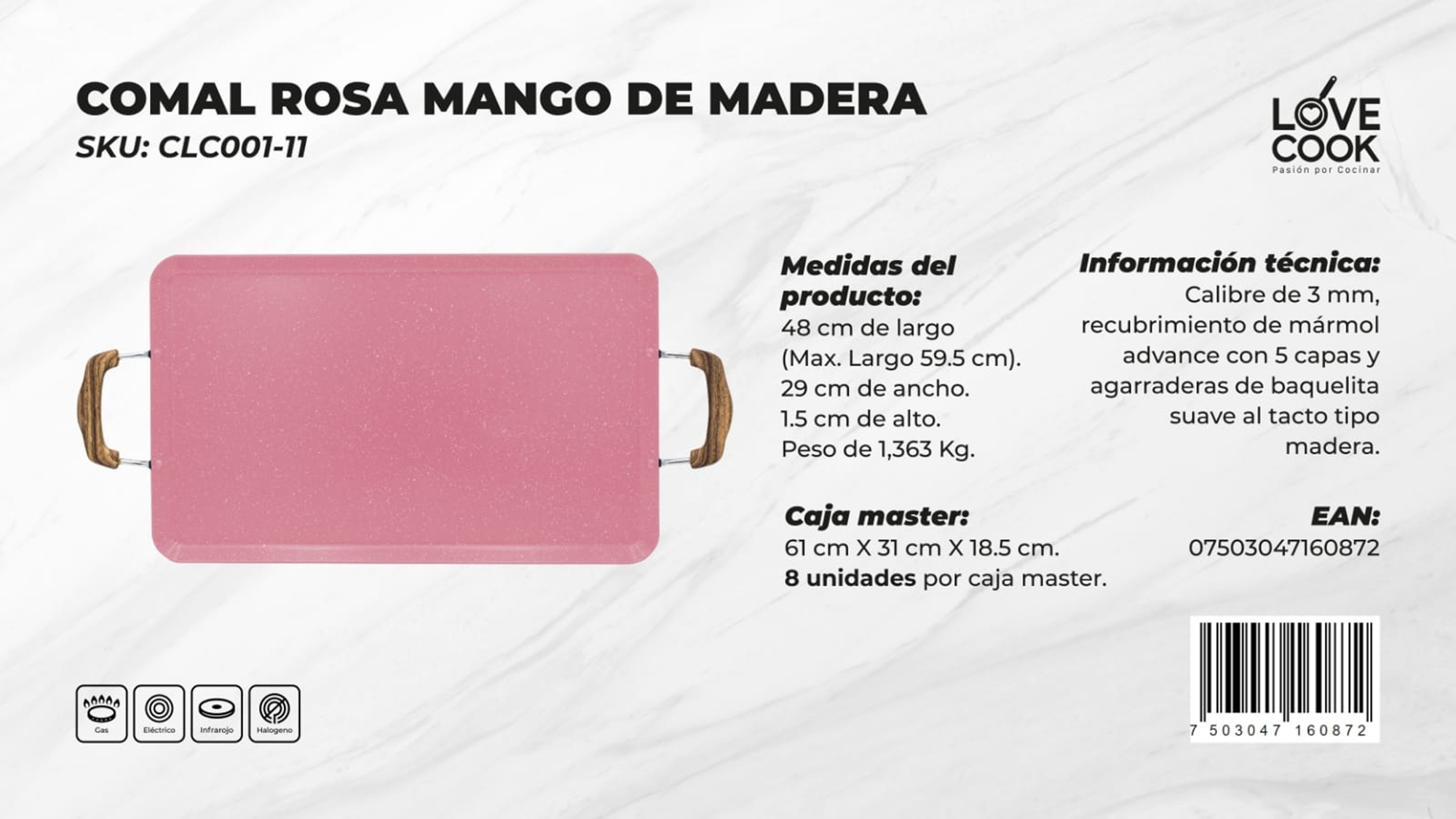 Comal Doble con Antiadherente Marmol Color Rosa CLC001-11 | Mueblería ...