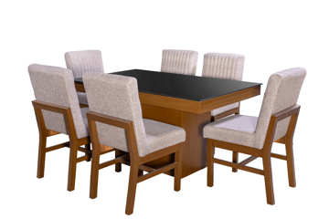 Imagen de Antecomedor Oslo 6 sillas cristal nogal