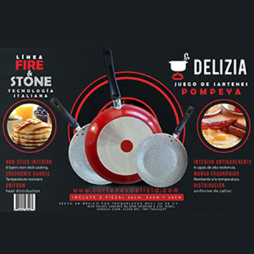 Imagen de Juego de Sartenes Delizia Pompeya 3 pza 20cm 24cm 30cm Rojo V/E.