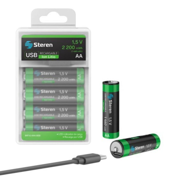 Imagen de Bateria Recargable 4 baterías recargables USB Li-Ion tipo AA, de 2200 mWh BAT-LI-AA4 USB