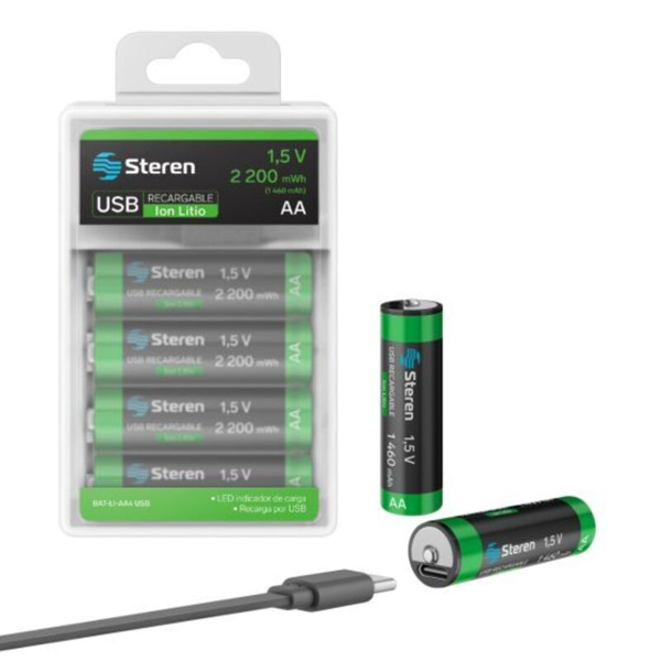 Imagen de Bateria Recargable 4 baterías recargables USB Li-Ion tipo AA, de 2200 mWh BAT-LI-AA4 USB