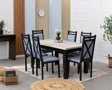 Imagen de Antecomedor tubular Giselle 6 sillas gris/negro