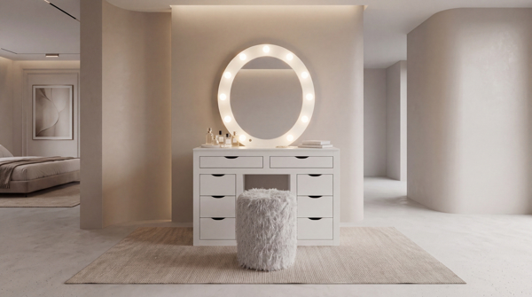 Imagen de Peinador vanity Plum blanco c/banco