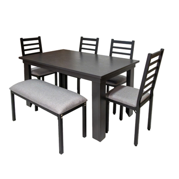 Imagen de Antecomedor tubular Lucy 4 sillas, 1 banca grabado/gris