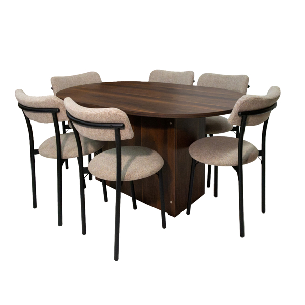 Imagen de Antecomedor Tubular Emma 6 Sillas madera antra/ tapiz moka